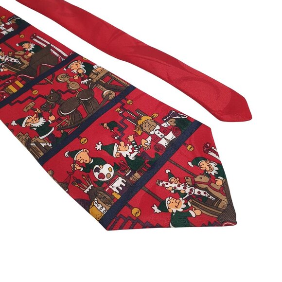 Jingle Bells Christmas Cartoon Novelty Tie Festive Red Holiday Wear Accessory - Picture 3 of 6